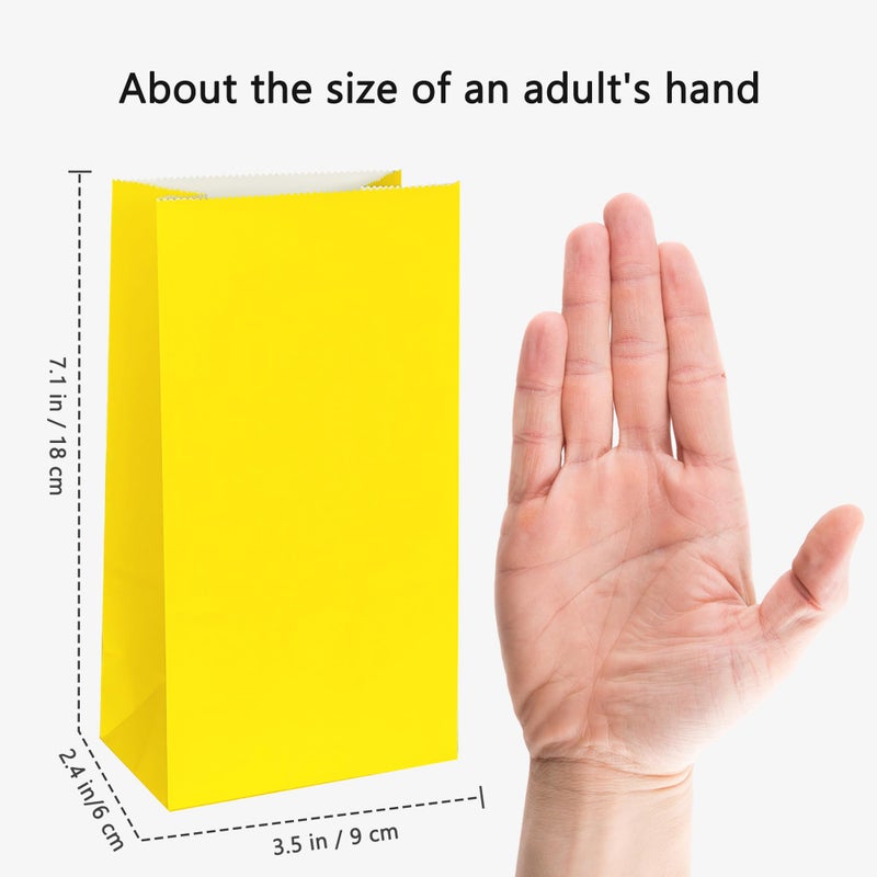 KEYYOOMY Mini Yellow Paper Bags Yellow Party Goodie Bags Small Party Favor Bag Paper Lunch Bag (100 CT, 3.5 X 2.4 X 7.1 In) - Image 2